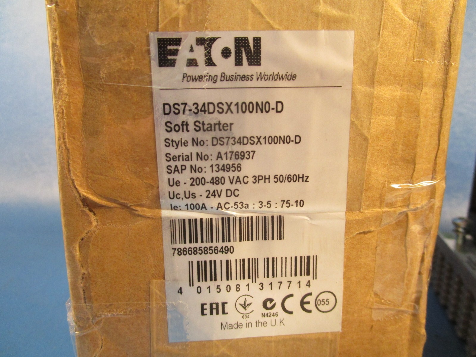 EATON DS7-34DSX100N0-D, Soft Starter, 100A 200/480V 50/60HZ 3PH, Style DS734DSX1