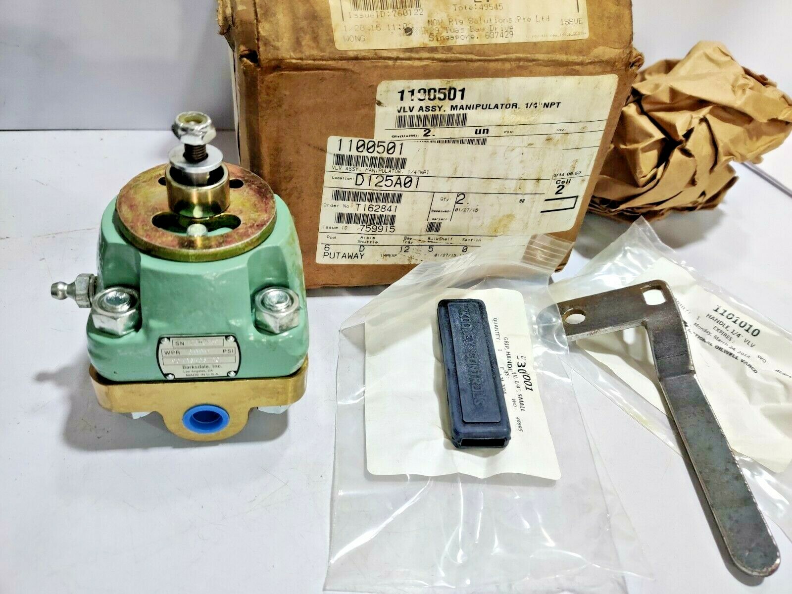 Nov Varco Manipulator Valve Assembly 1100501 1/4″ NPT Valve with Handle & Grip