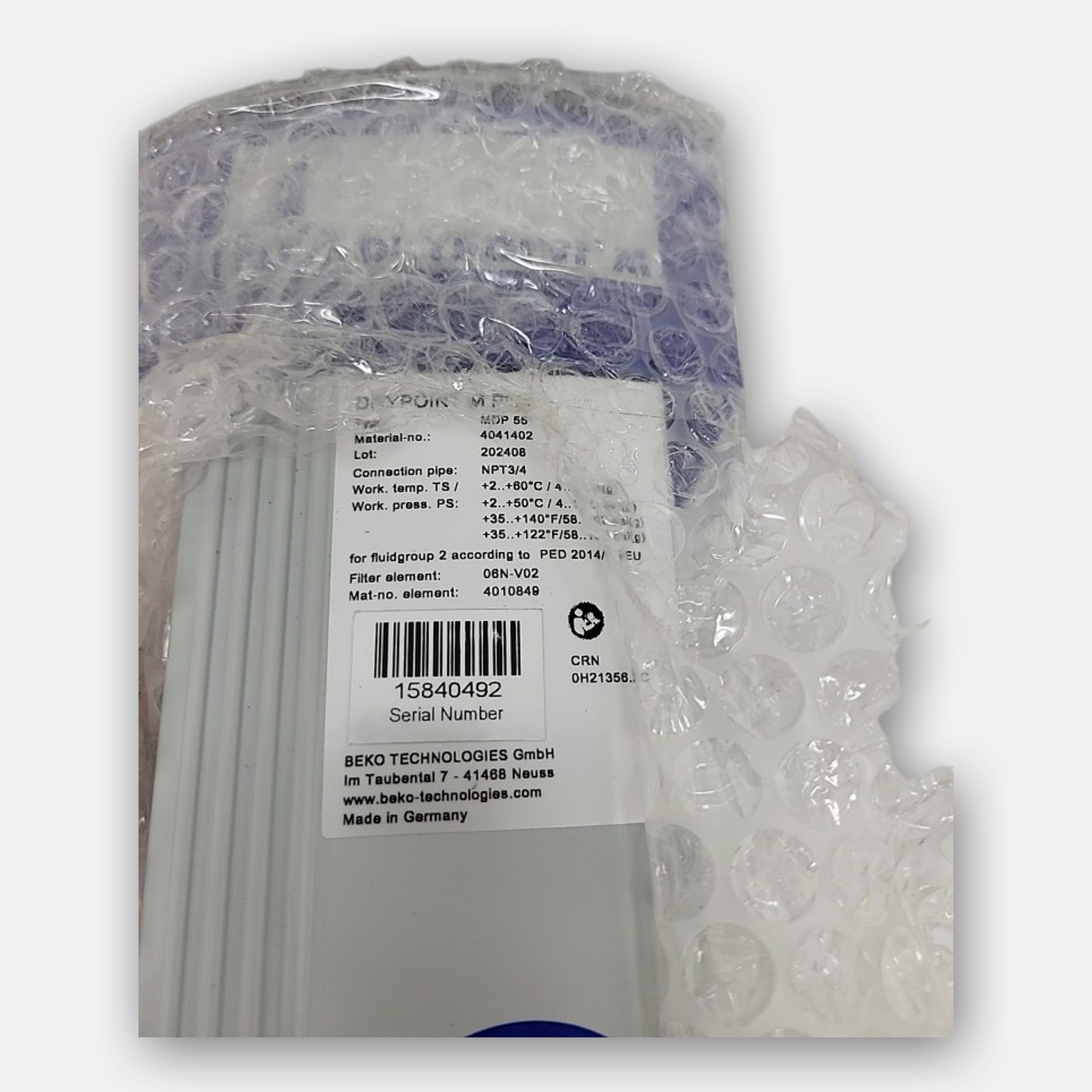 NEW BEKO 4041402 DRYPOINT M PREMIUM MEMBRANE DRYER MDP55, FILTER BODY NW70