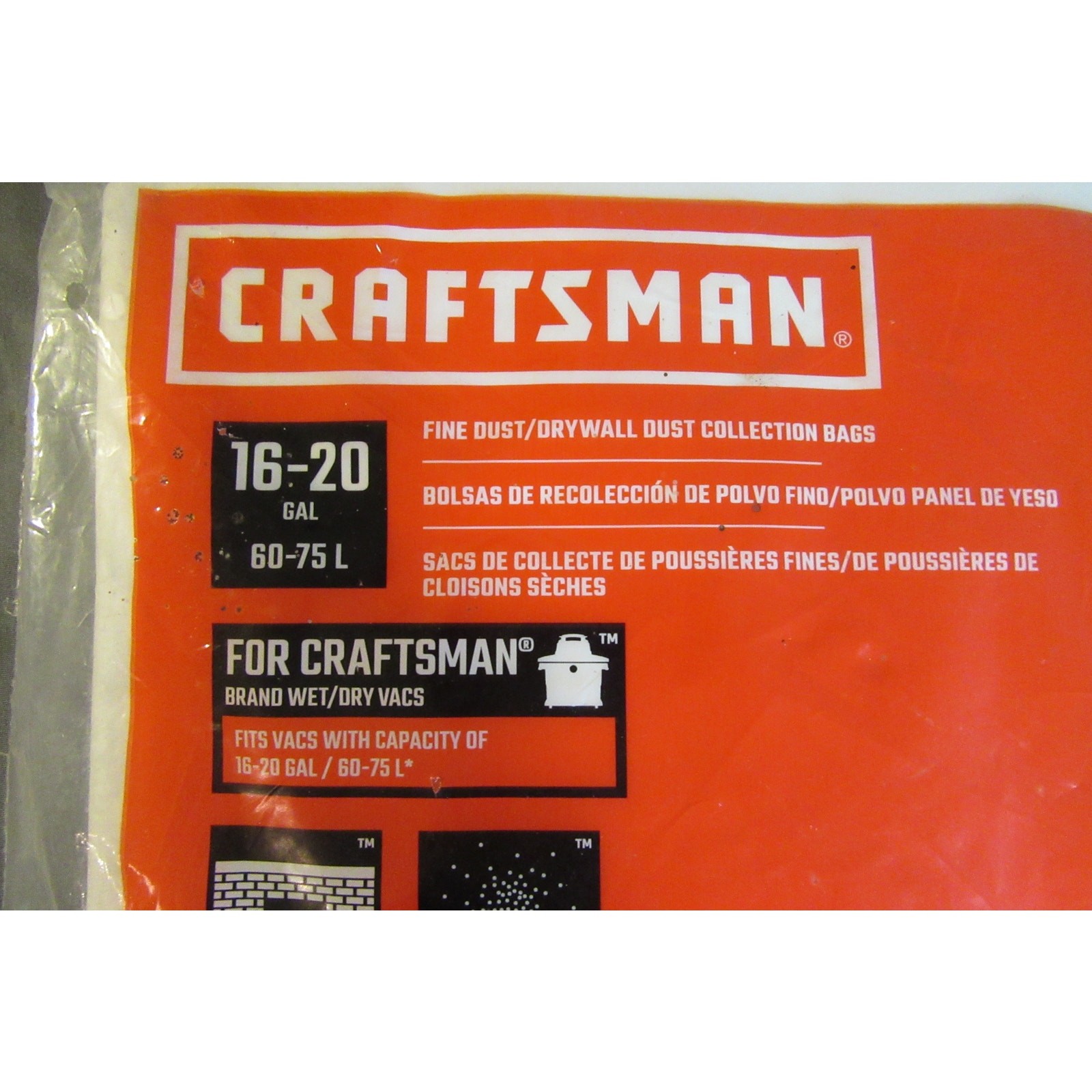 Craftsman Fine Dust/Drywall Dust Collection Bags Wet/Dry Vac CMXZVBE38750