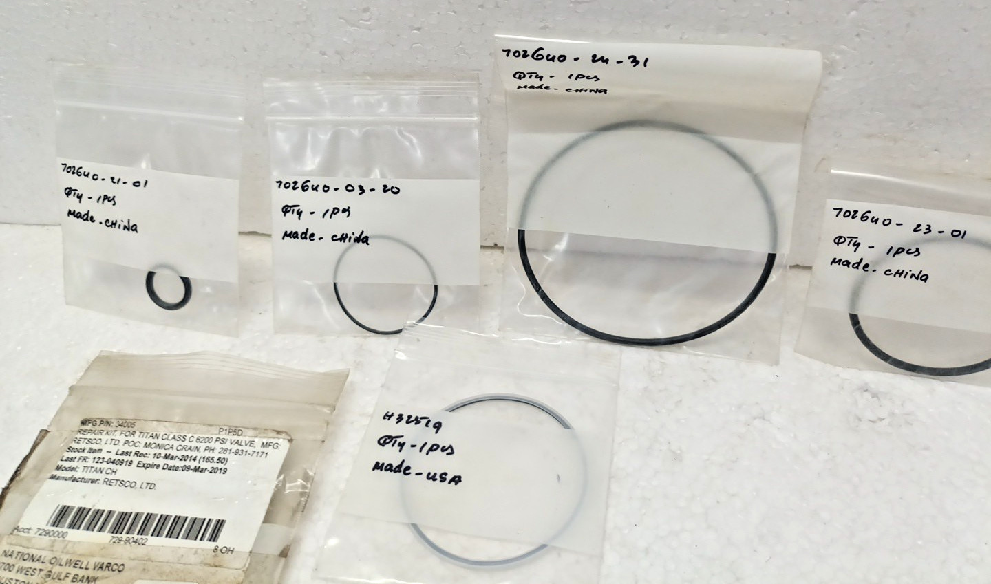 Titan H34005 Repair Kit Titan Class C 6200 PSI Valve Titan / Retsco