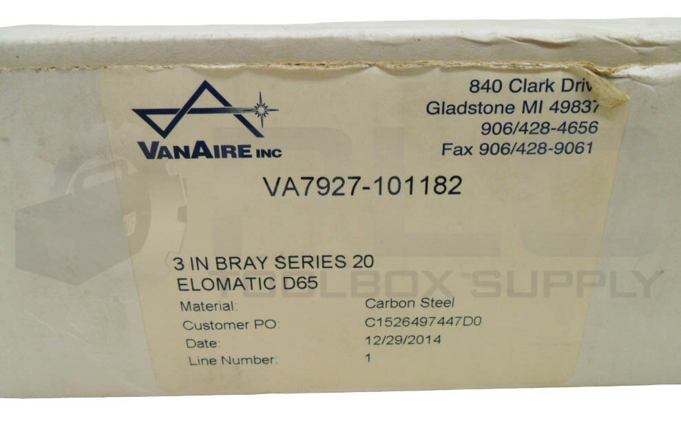NEW VANAIRE VA7927-101182 3″ BRAY SERIES 20 ELOMATIC D65