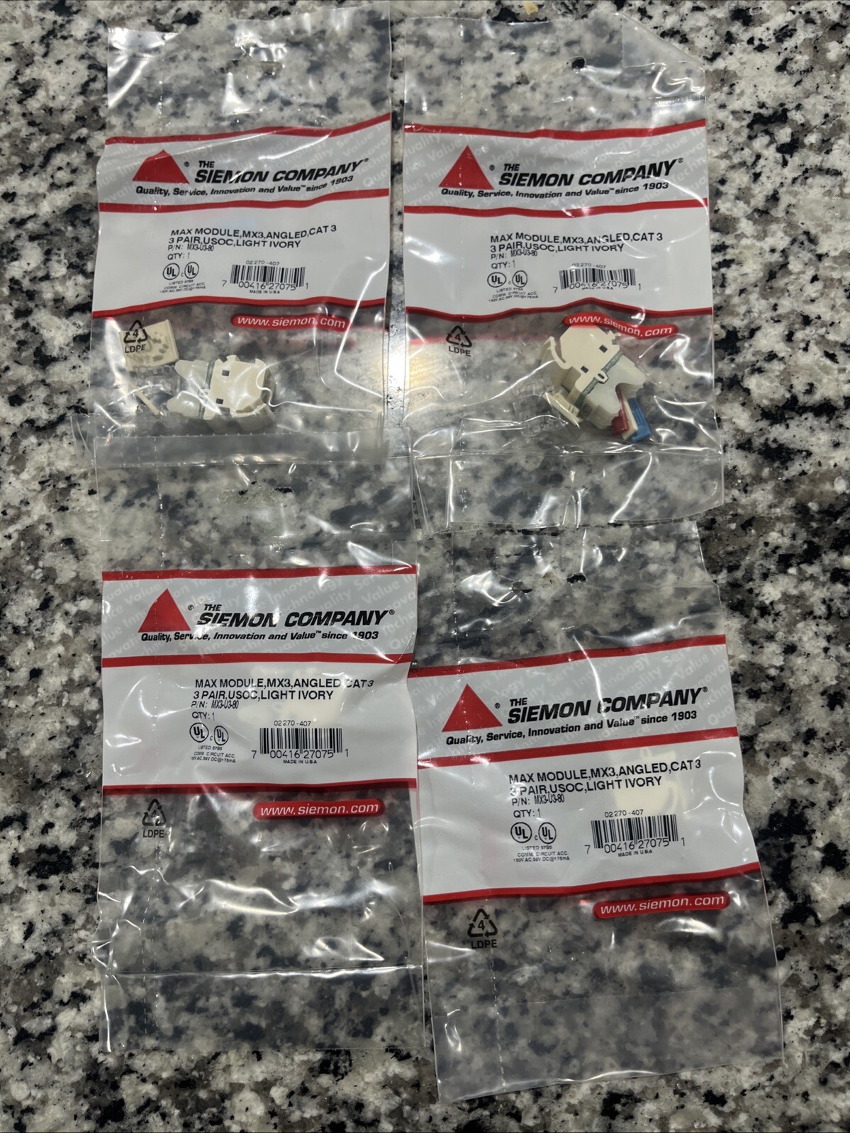 Siemon Company MX3-U3-80 Max Module MX3 Angled Voice Jack Insert (Pack of 4)