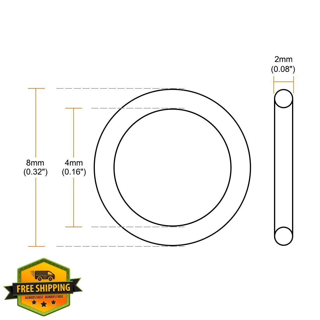 uxcell O-Rings 4mmx8mmx2mm FKM Seal Green 10pcs