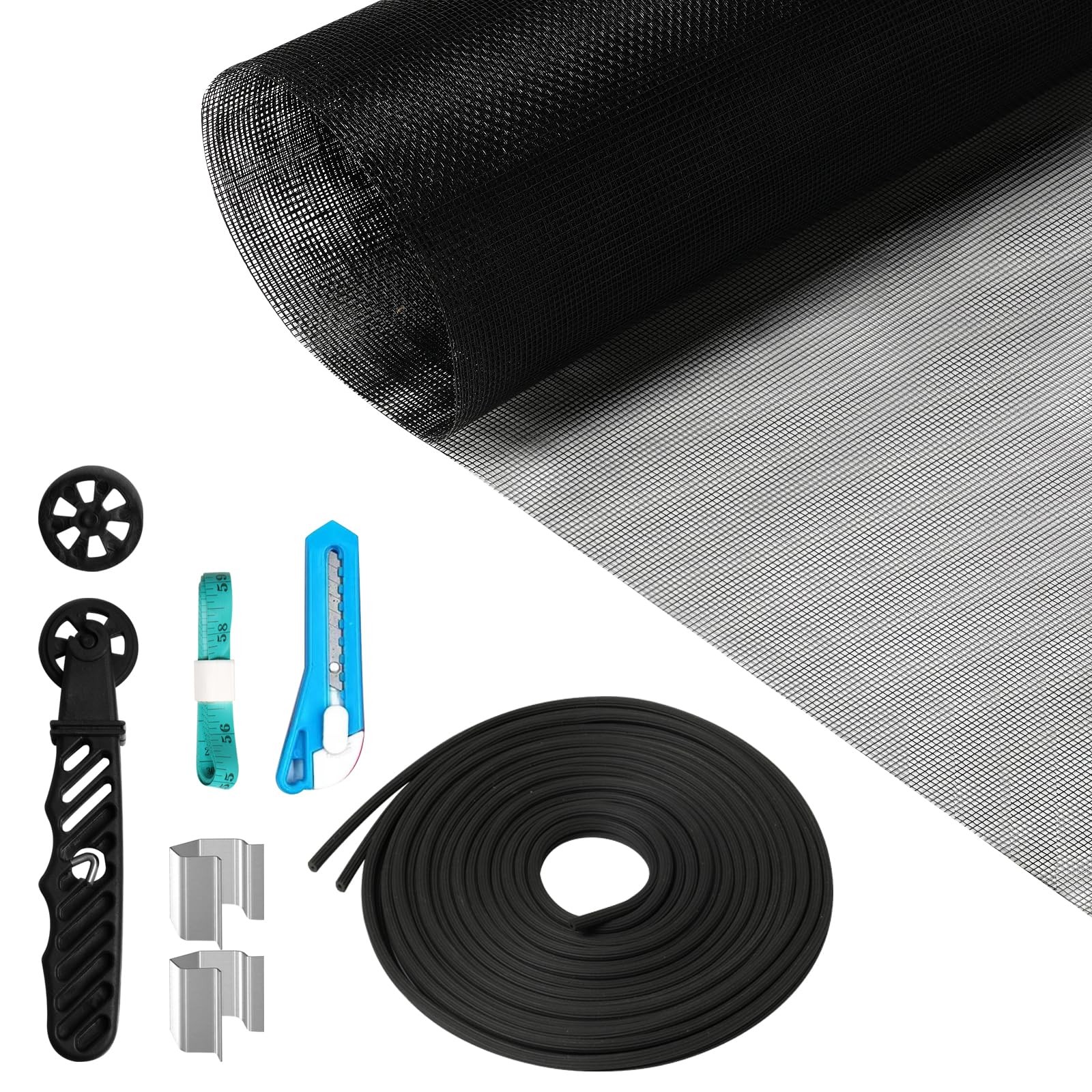 Window Screen Repair Kit, 48″x118″ Door Mesh Replacement Black