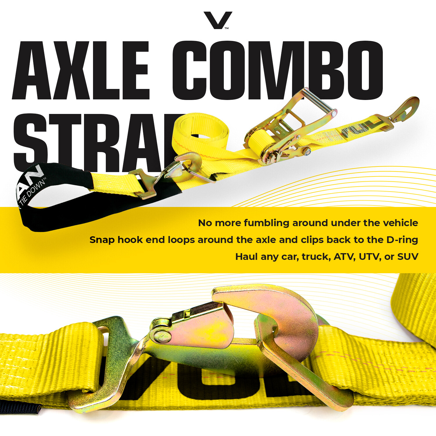 VULCAN Classic Yellow Axle & Ratchet Strap Tie Down Kit