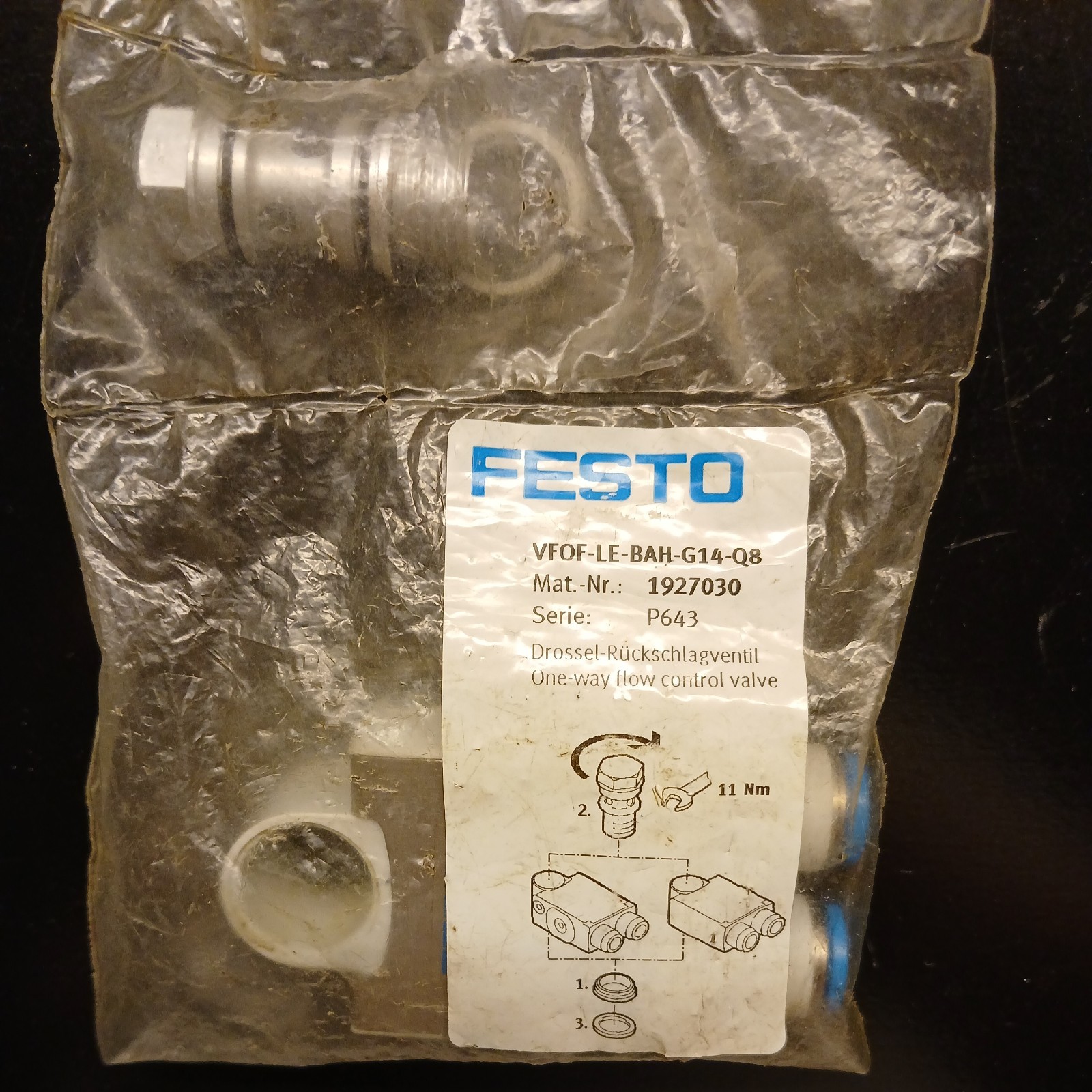 New VFOF-LE-BAH-G14-Q8 Festo 1927030 Fast Shipping One-way throttle valve