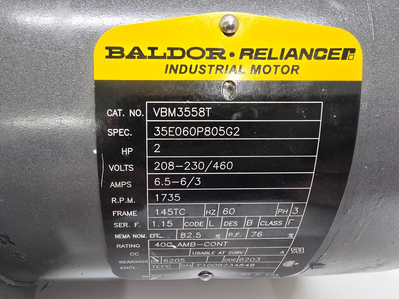 NEW OLD STOCK! BALDOR 2HP 1735RPM INDUSTRIAL MOTOR 76BK3100BPF VBM3558T