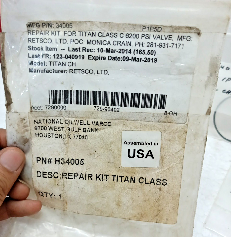 Titan H34005 Repair Kit Titan Class C 6200 PSI Valve Titan / Retsco