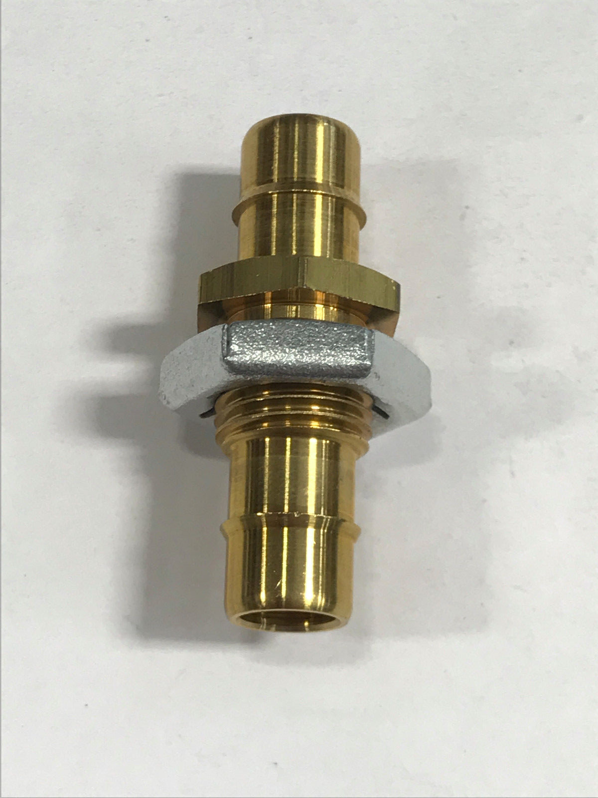 Brass bulkhead fitting 1/2-20 thread to 3/8 ID tubing barb both ends