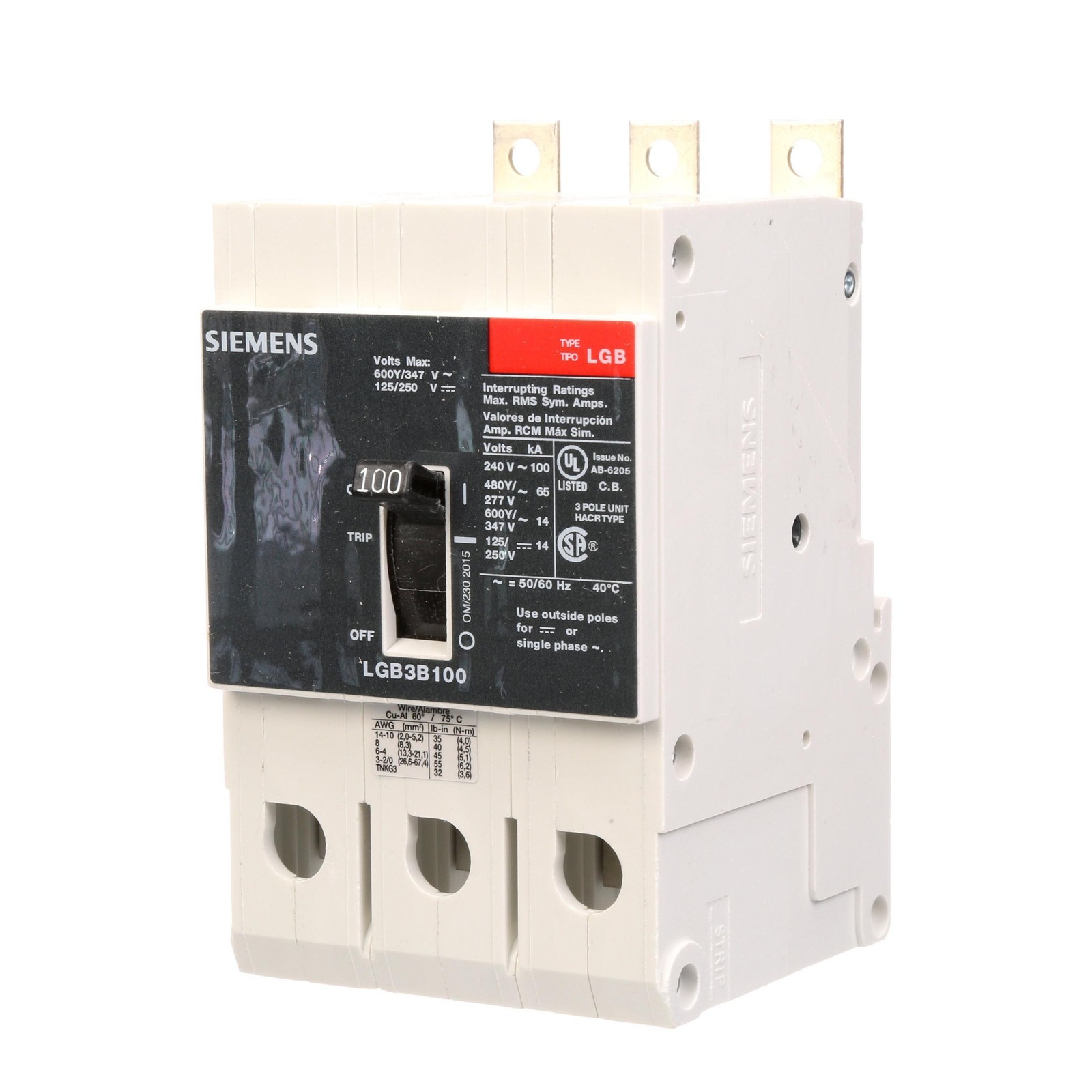 SIEMENS LGB3B100B 100A 480V