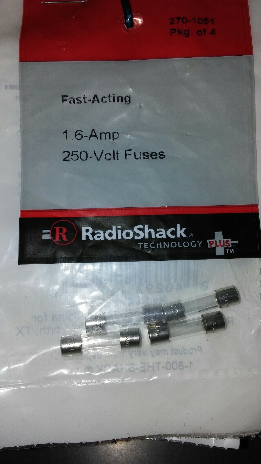 Lot of 2 Packs of 4 Radio Shack 270-1051. 1.6 Amp Gma Fuses 250V Fast. 8 fuses