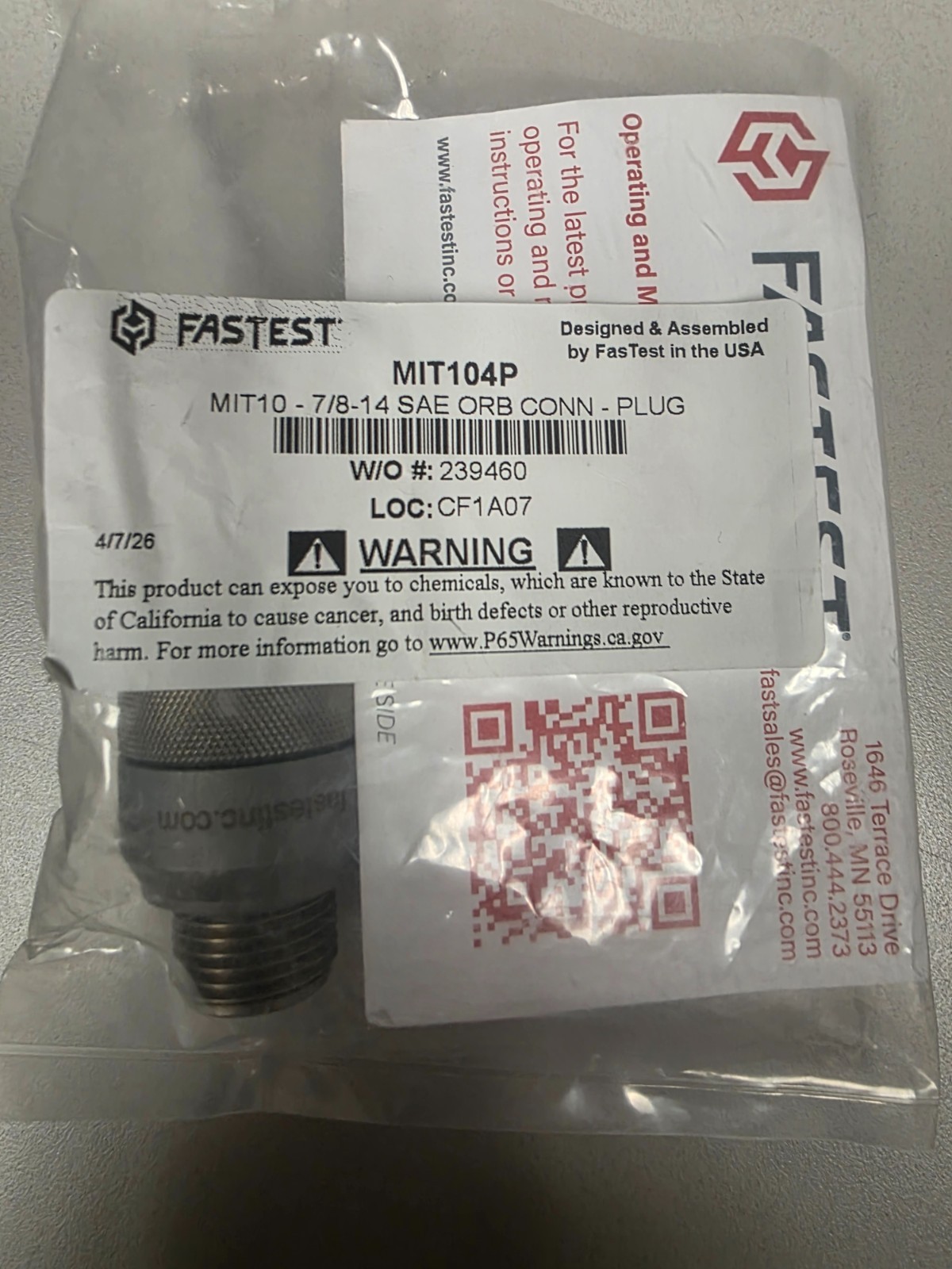 FasTest MIT104P TwistMate MIT Quick Connector 7/8-14 Internal Thread 10000 psi