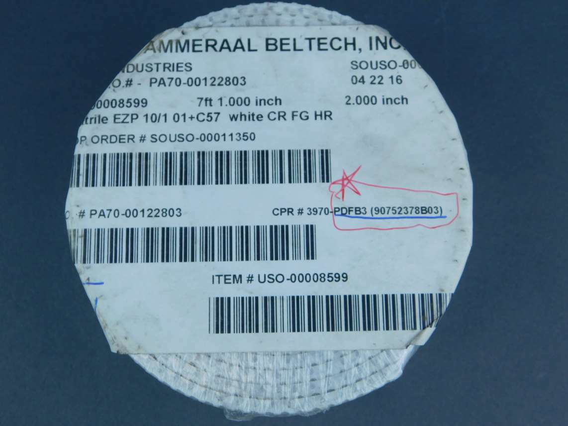 Ammeraal Beltech 7ft 1in x 2in Nitrile EZP 10/1 01+C57 White CR FG HR Conveyo…