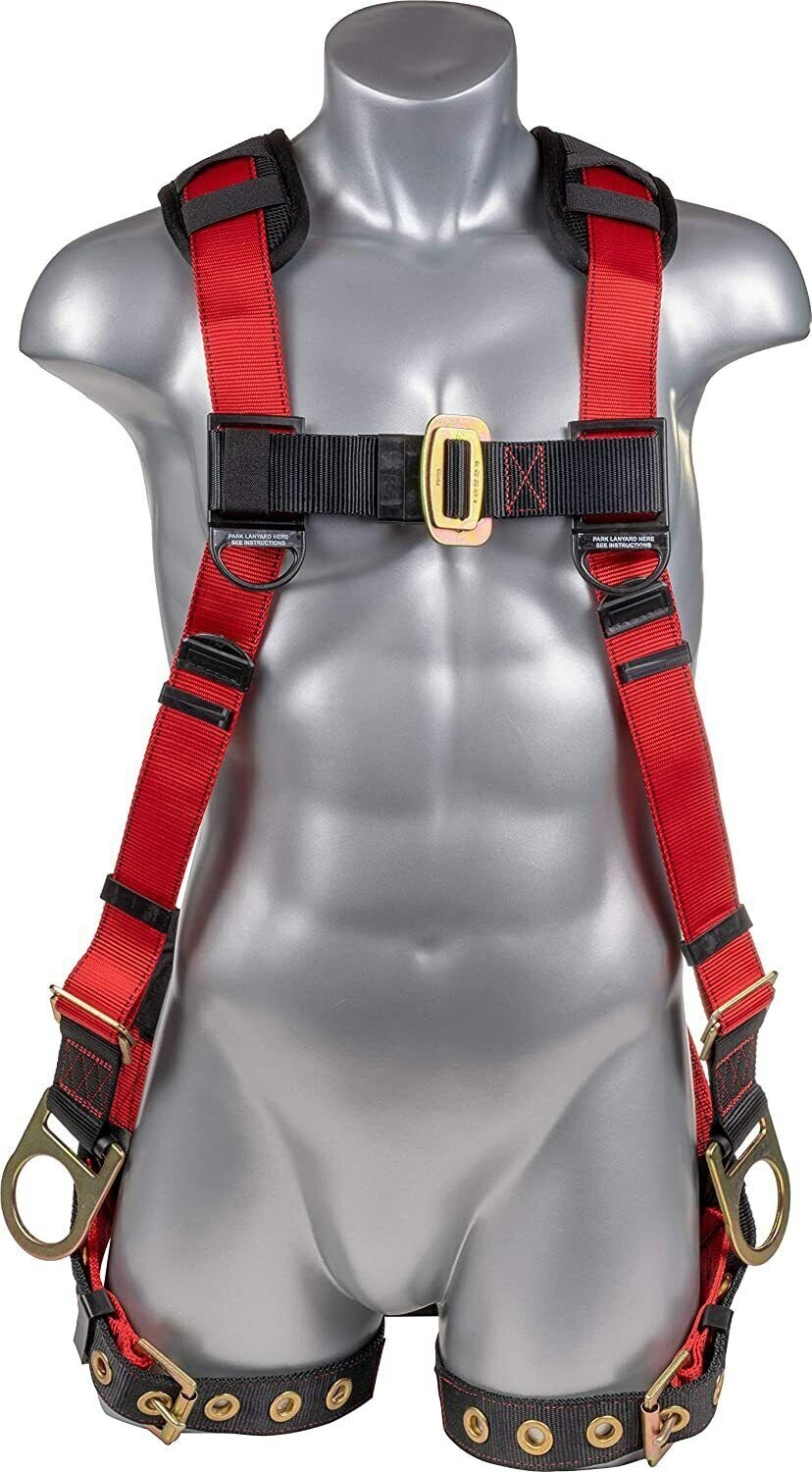 M Full Body Harness w/detachable 6′ Internal Shock Absorbing Lanyard, Rebar Hook