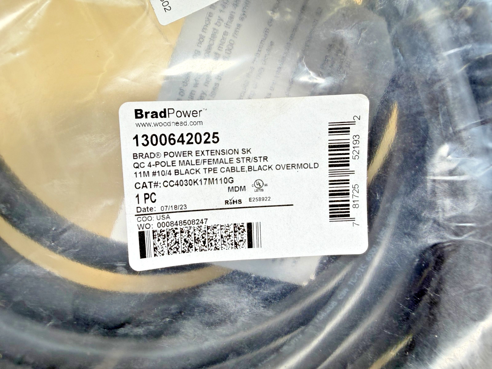 Woodhead CC4030K17M110G Brad Power SK QC 4-Pole Cable, 11M, 10/4 1300642025