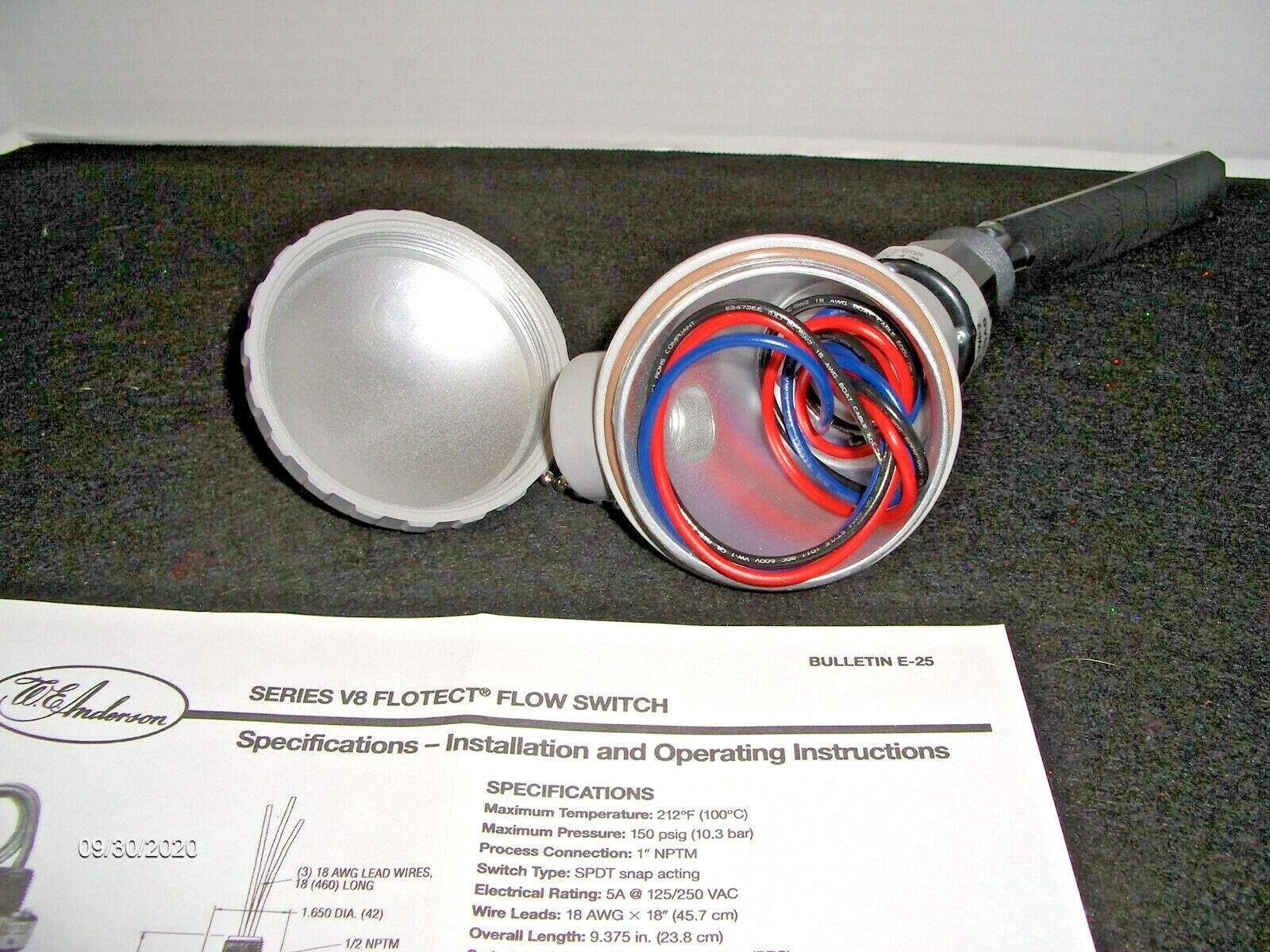 W.E. Anderson Series V8 Flotect Flow Switch 125/250VAC 5amp V8-WP2, A33AB NEW