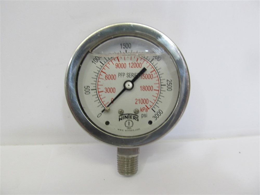 Winters Pressure Gauge Stainless Steel 0-3000 psi Glycerin Filled