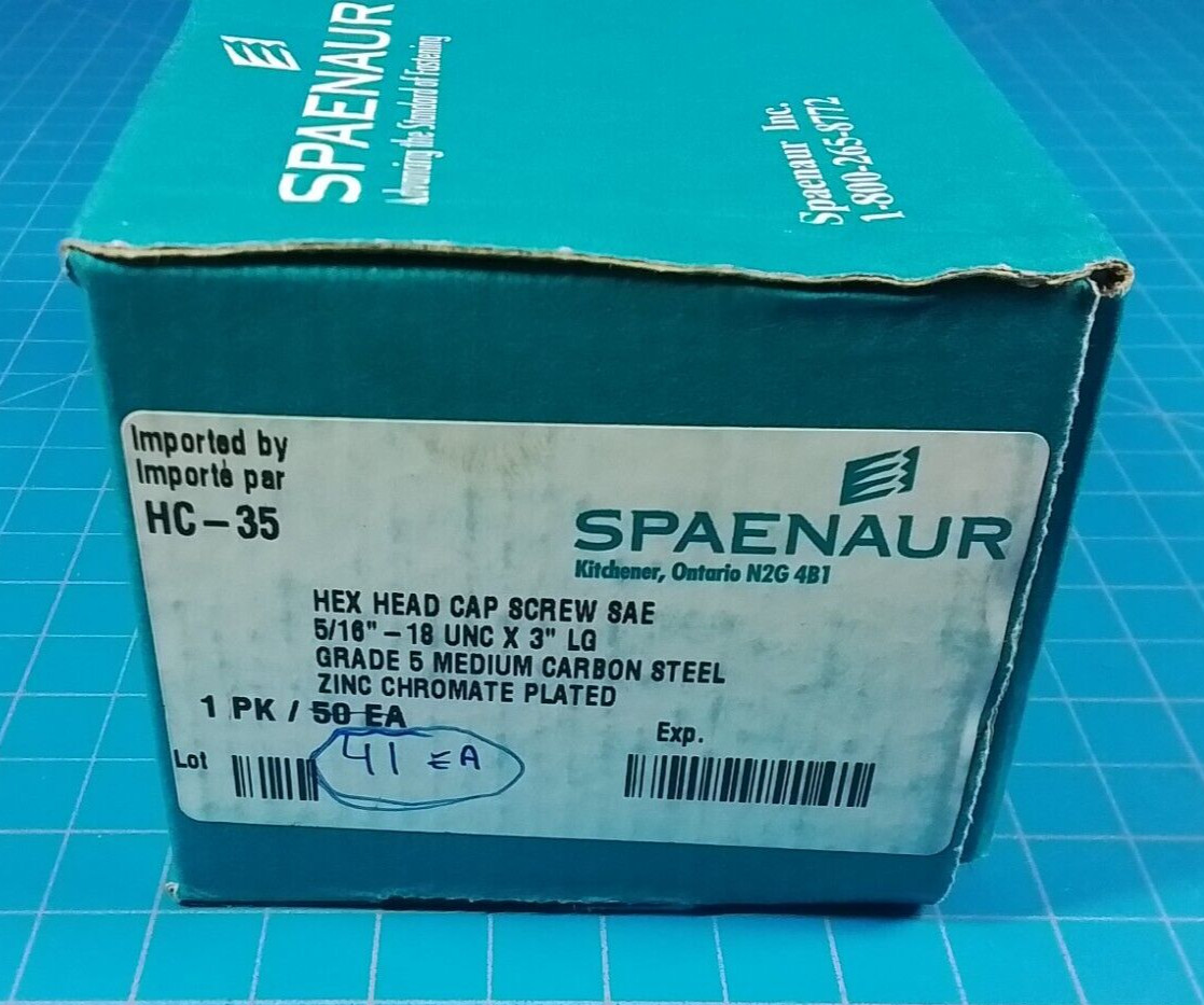 Spaenaur HC-35 Hex Head Cap Screw 5/16″-18 UNC X 3″ (Box of 41)