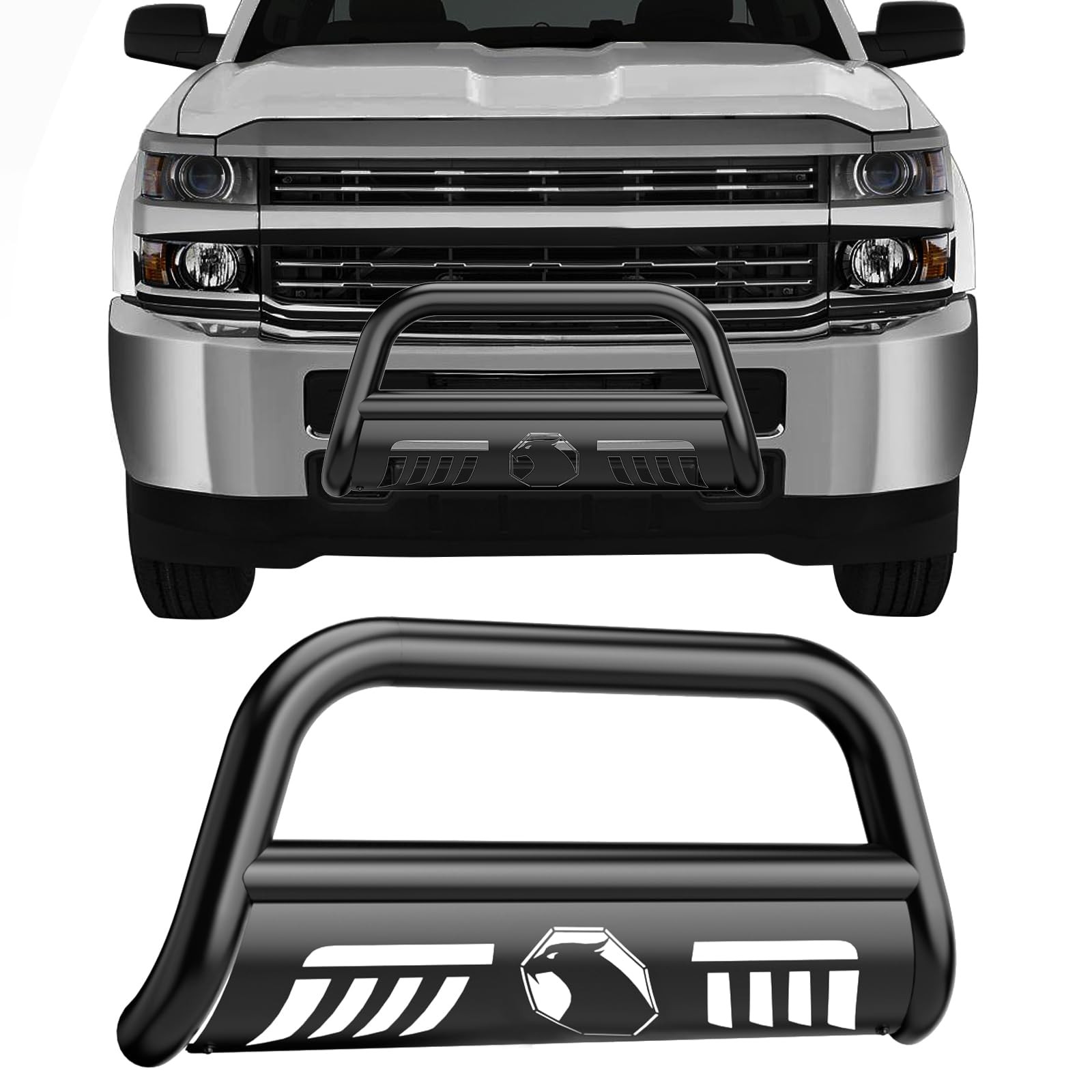 Bull Bar for Trucks 3″ Front Bumper Guard Grille Brush Push Bar for Chevy Sil…