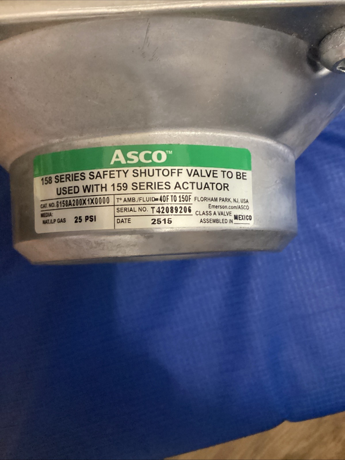 ASCO 8158A200X1X0000 Gas Safety Valve Inch 25 Psi