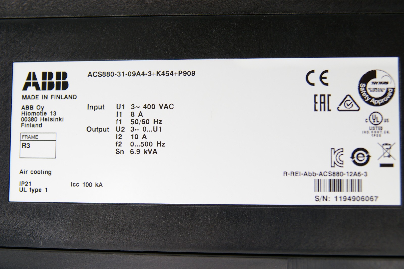 ABB ACS880-31-09A4-3+K454+P909 Low Harmonic Single Drive 4 kW