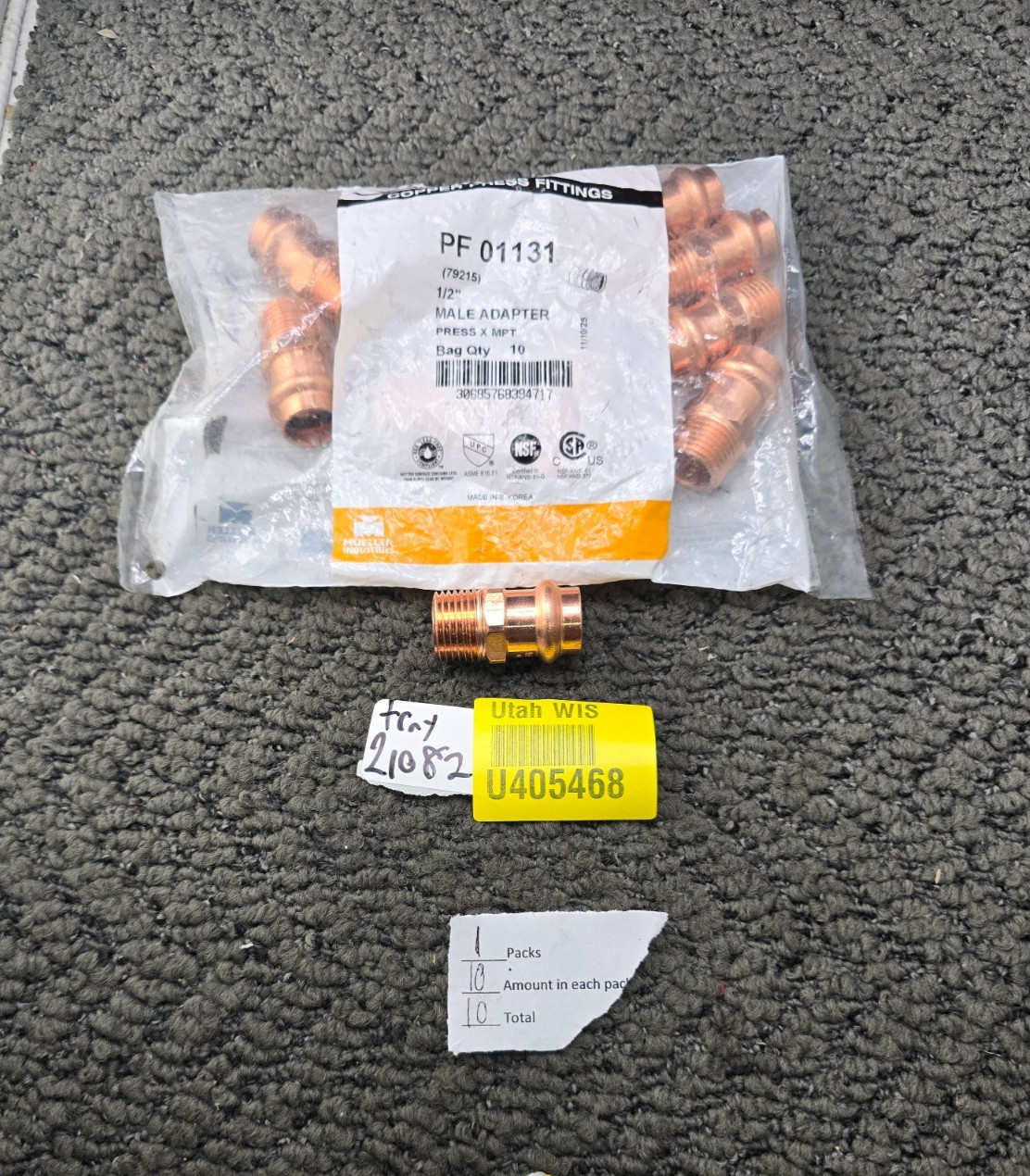 (QTY 10) Mueller PF 01131 Copper Male Press Adapter Fittings 1/2″ Press x MPT