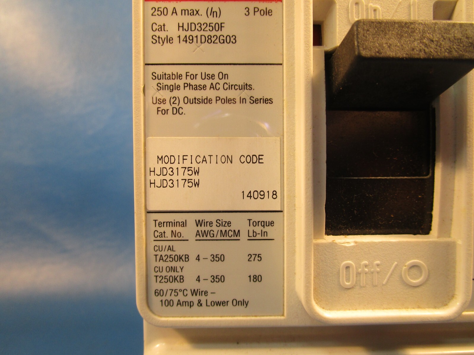 Eaton HJD3175W Molded Case Breakers (MCCBs) HJD 3P 175A 600V 50/60Hz 3Ph J Frame