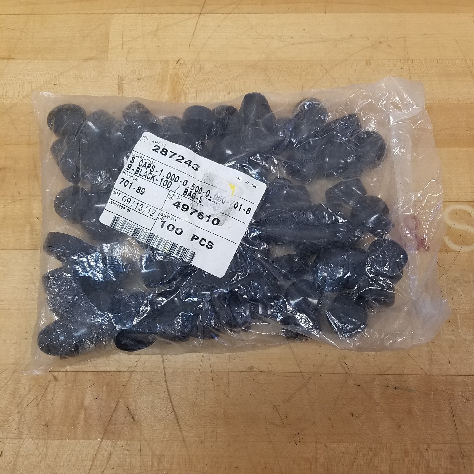 287243, 1.000″ x 0.500″ Black Short Cap, 100 Count Bag – NEW