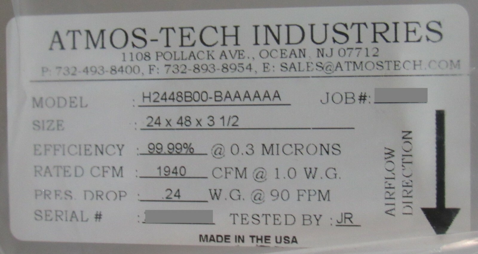 NEW Atmos-Tech MicroThermics HEPA Filter 24x48x3-1/2″ 1940 cfm + 12 Pre Filters