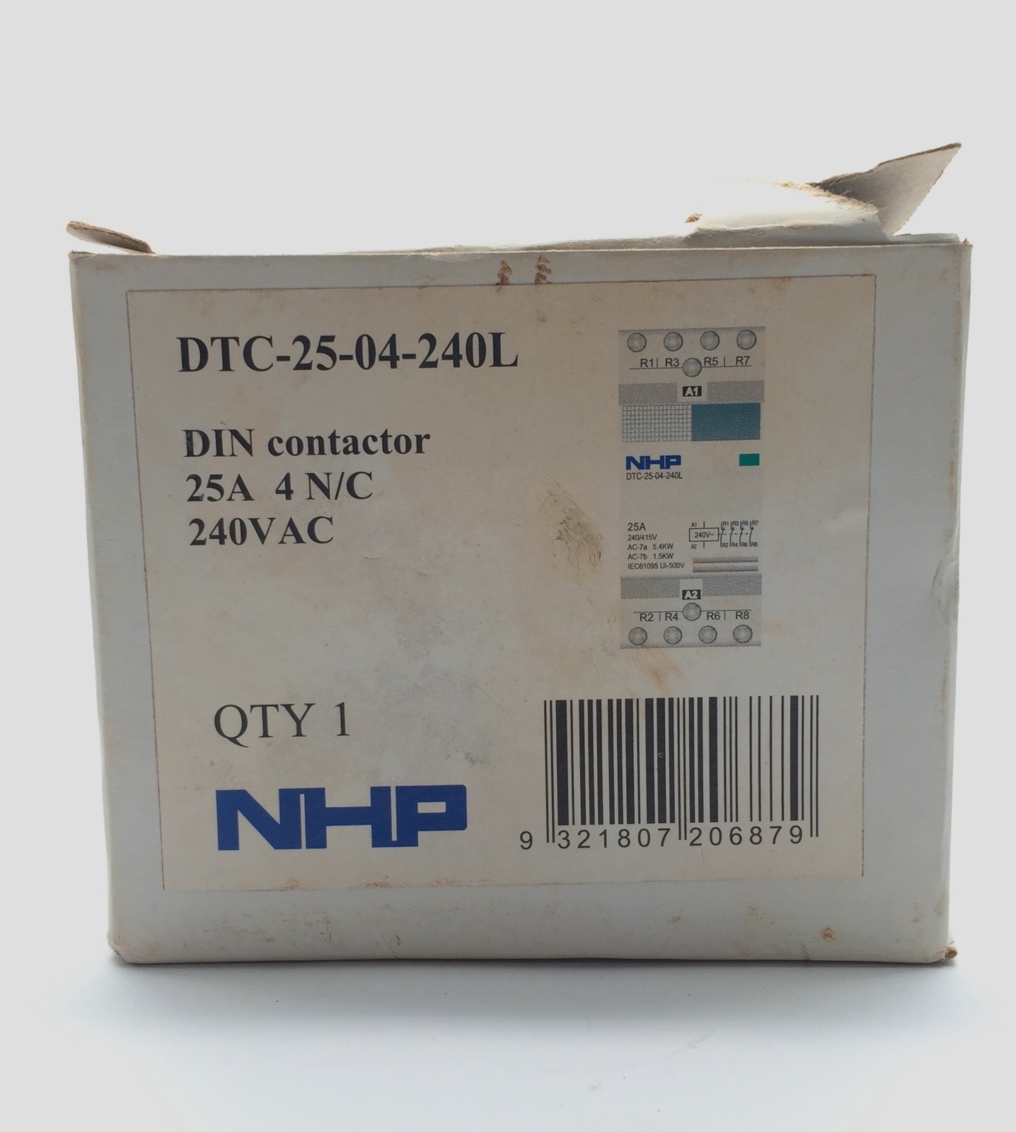NHP DTC-25-40-240L Contractor 25A 4 Pole 5.4kW Din Mount 240V AC Coil 4 N/O Auxi