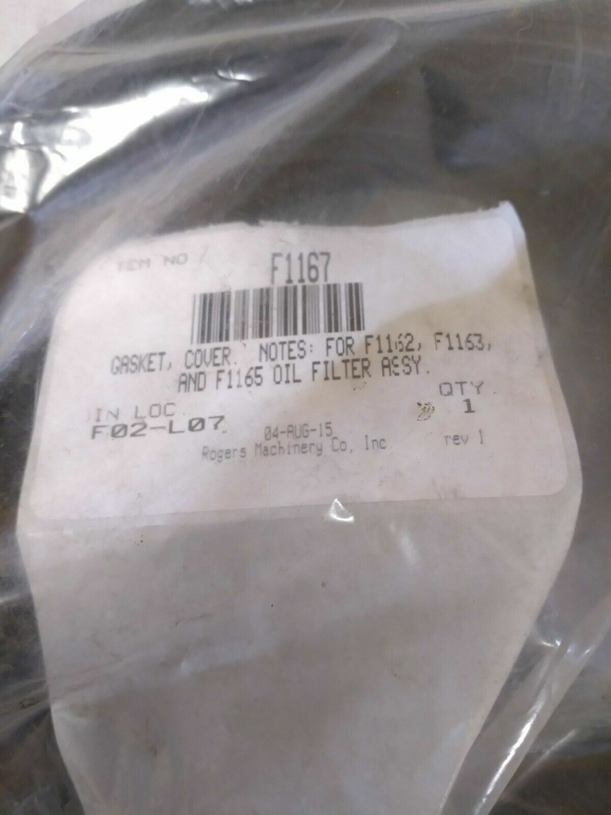 Rogers Machinery F1167 Gasket Cover Oil Filter Assy Rotary Screw Air Compressor