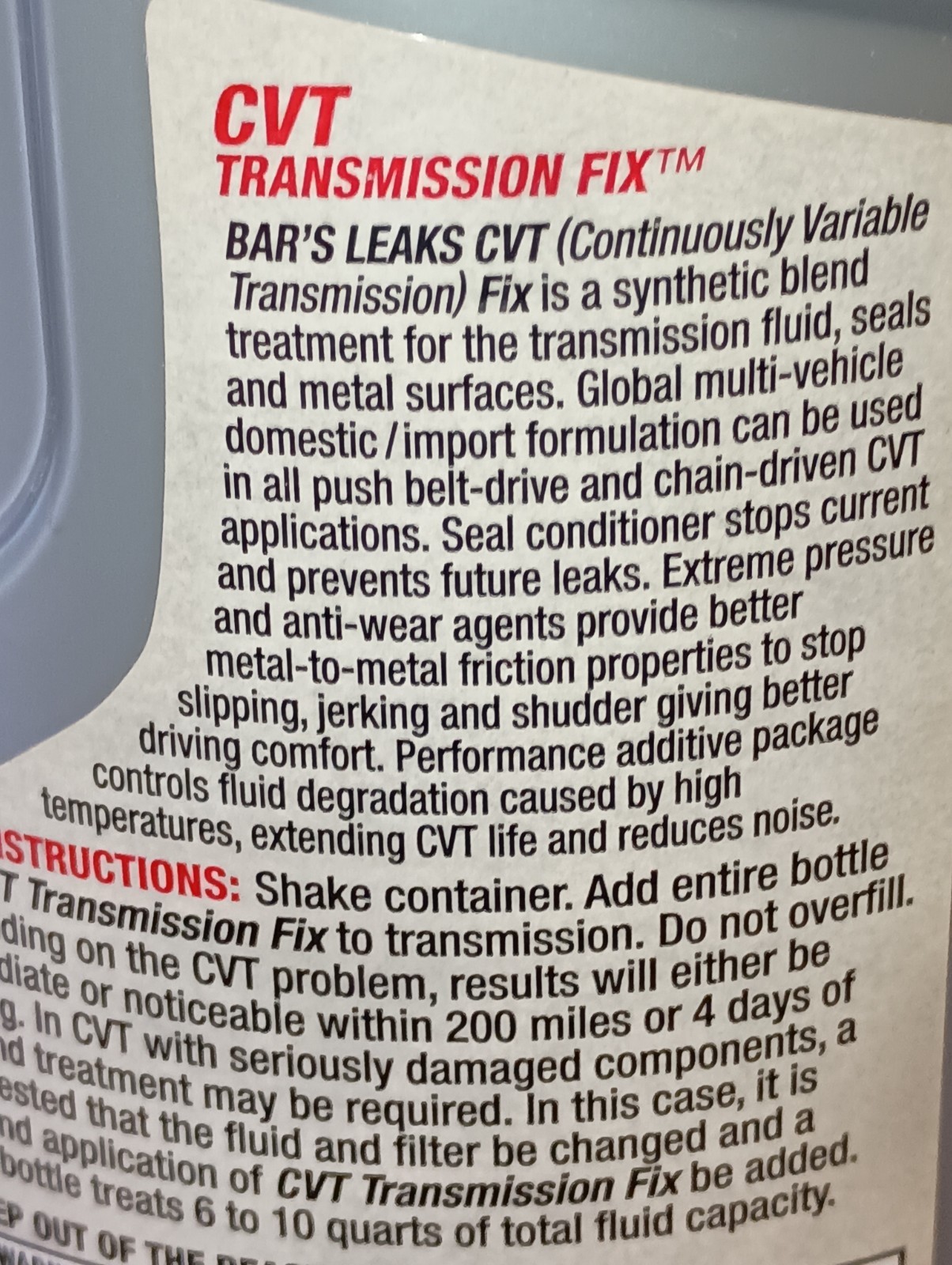 (6) Bar’s Leaks CVT Transmision Fix 11fl oz ea. 1414 New