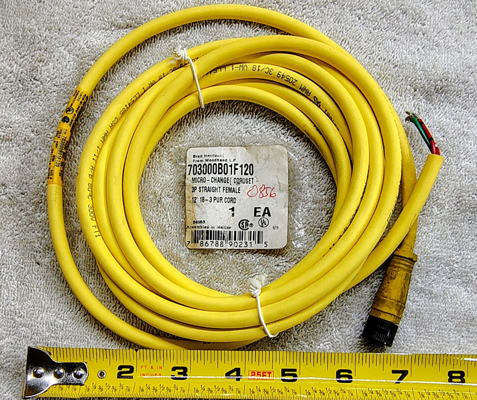 🗽BRAD HARRISON 703001D01F120 MICRO CHANGE FEMALE CORDSET 12′ 18-3 PUR CORD