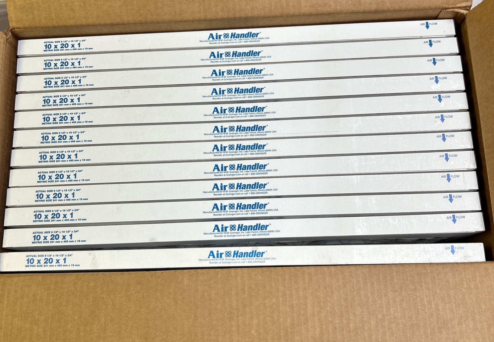 AIR HANDLER,5W890,SYNTHETIC PLEATED MERV 7 AIR FILTER 10X20X1 BOX OF 12 NOS
