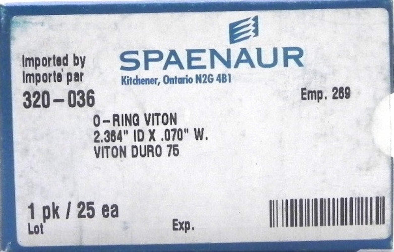 Spaenaur O Ring Viton 75 Duro Black 320-036 (25 Pcs)