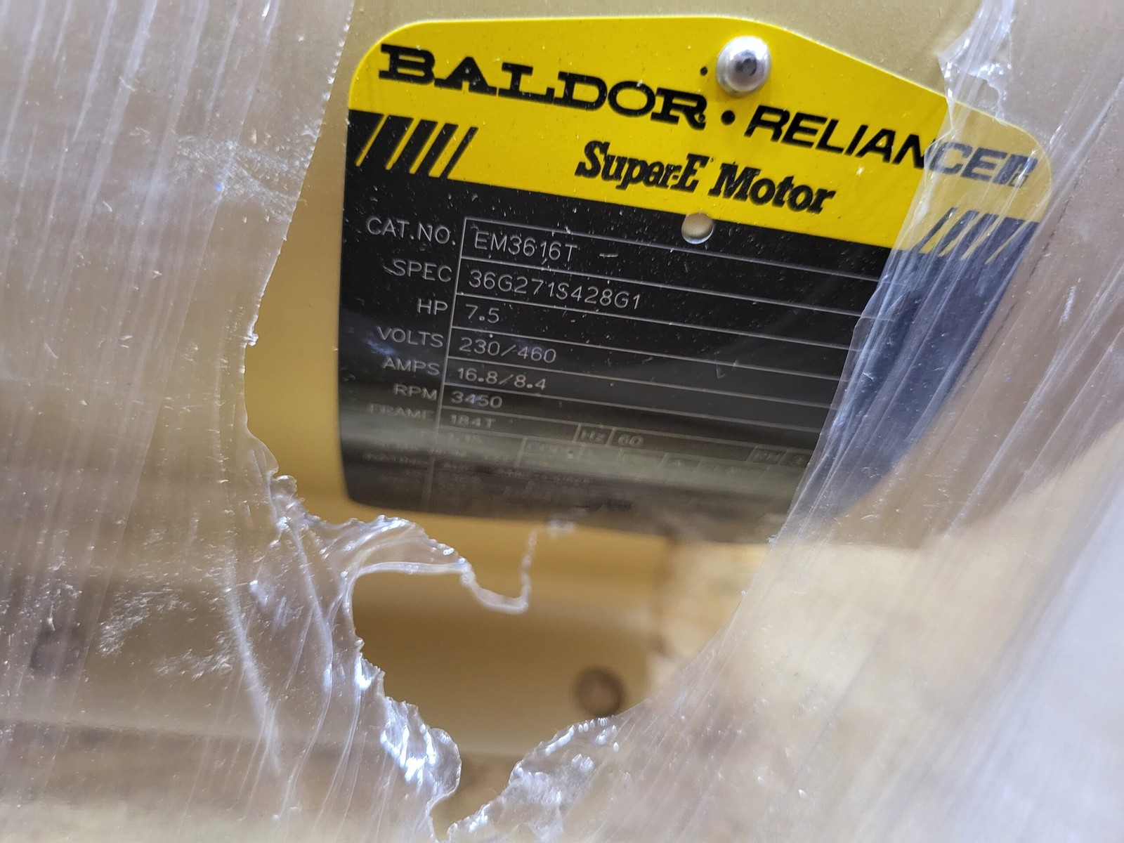 NEW BALDOR EM3616T MOTOR 7.5HP 3PH 3450RPM FR: 184T Spec: 36G271S428G1
