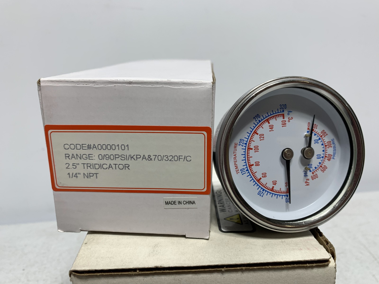 Laars R0060600 Tridicator Gauge 0–90 psi 70–320F 1/4″ NPT 2.5″
