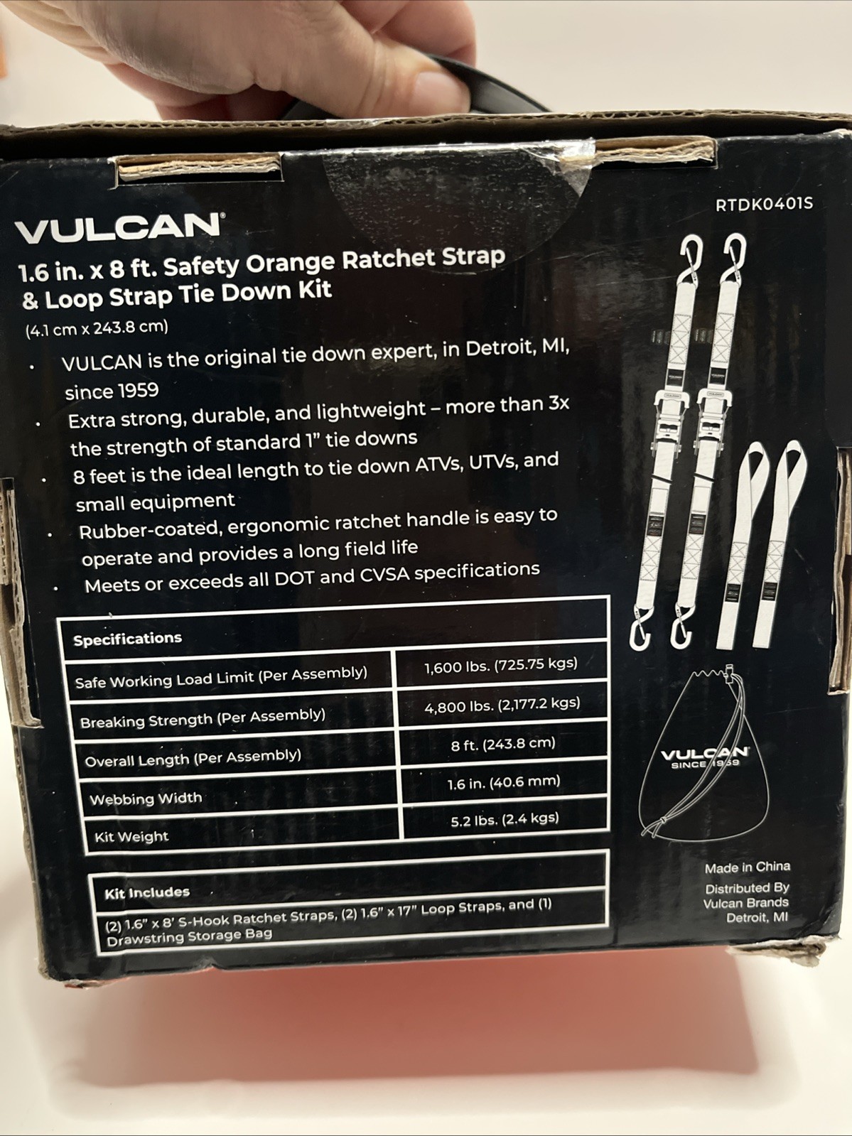 2-Pack VULCAN 1.6 in. x 8 ft. Safety Orange Ratchet Strap & Loop Tie Down Kit