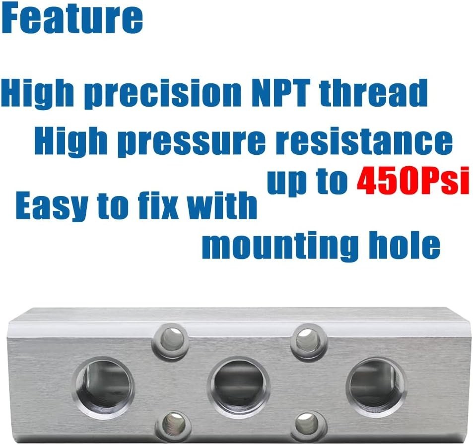 Quality 3 Way 5 Port Air Manifold 1/2″ NPT Supply Port 1/4″ NPT Outport Aluminum