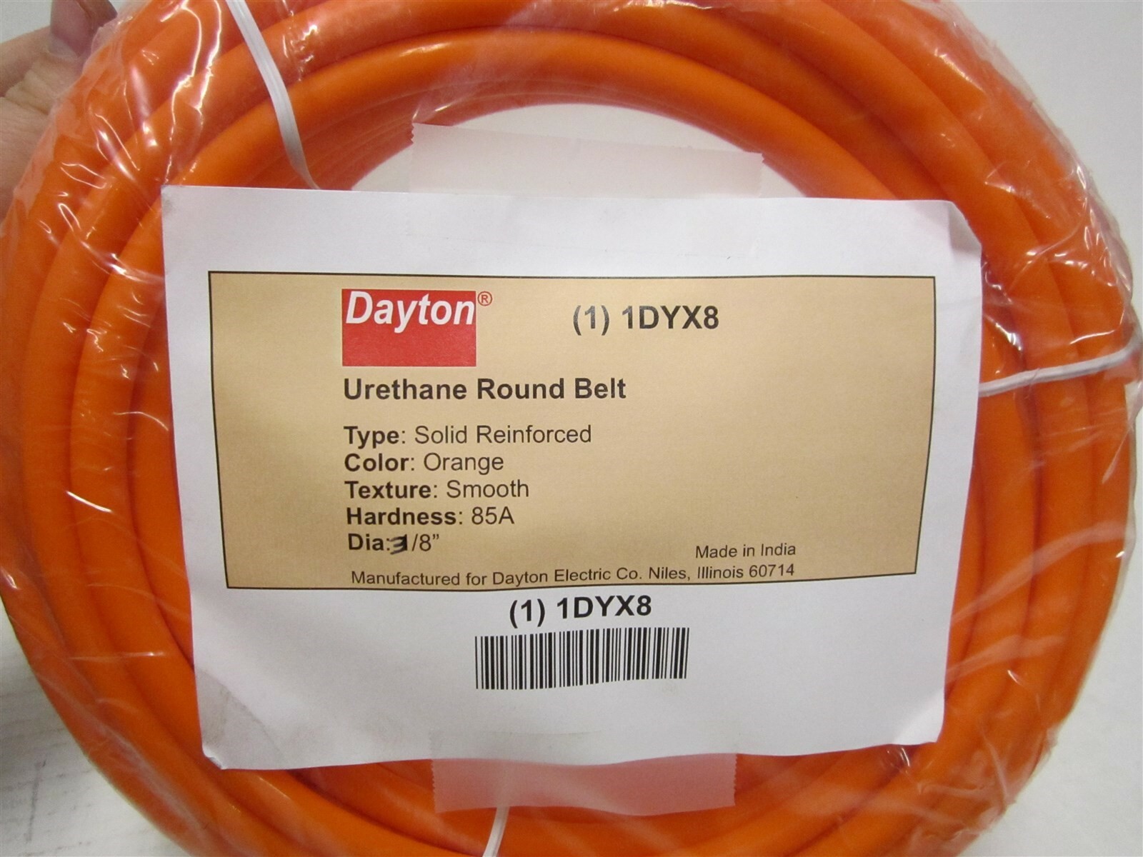50FT Orange Round Belt Smooth Solid Reinforced Core Shore A 85 Hardness 3/8″ Dia