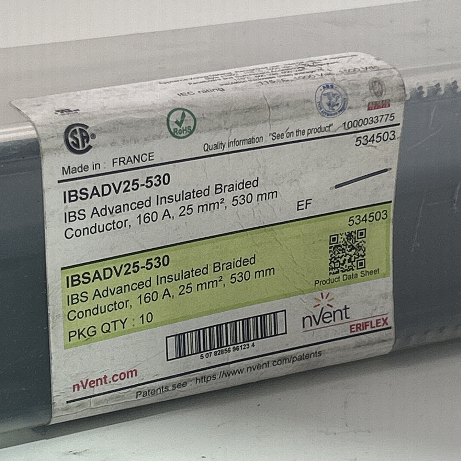IBS Advanced Insulated Braided Conductor, 160 A, 0.79″ x 0.07″ x 20.87″ Nvent