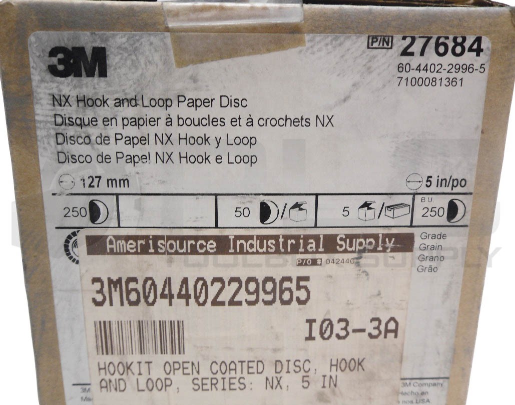 NEW SEALED BOX OF 250 3M 27684 NX HOOK AND LOOP DISC 5″ 127MM GRIT P240