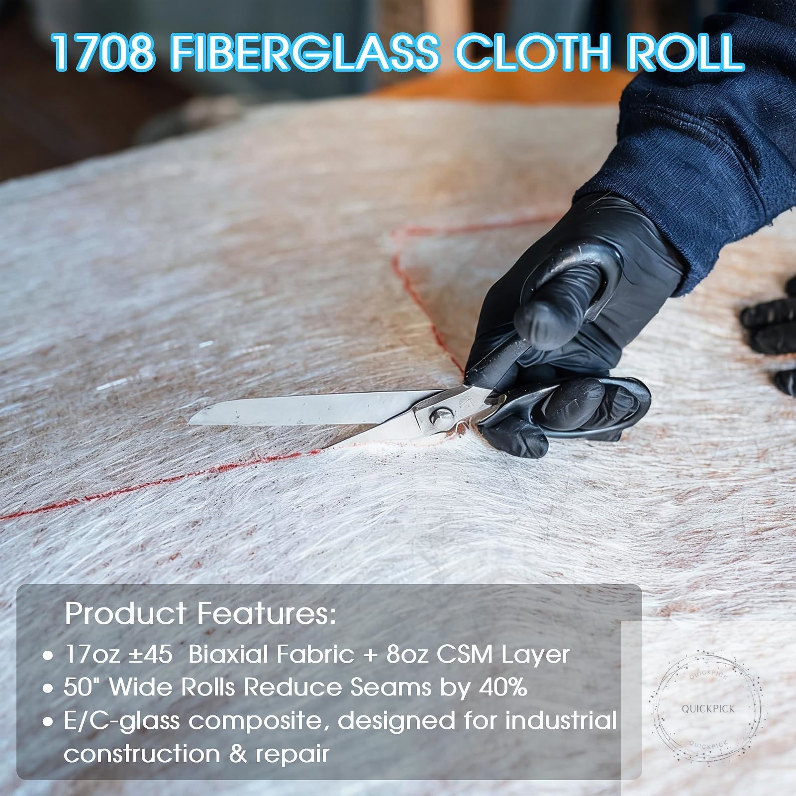 1708 Biaxial Fiberglass Cloth Mat Roll 50″ x 360″ Heavy Duty 10 Yards Long Fiber