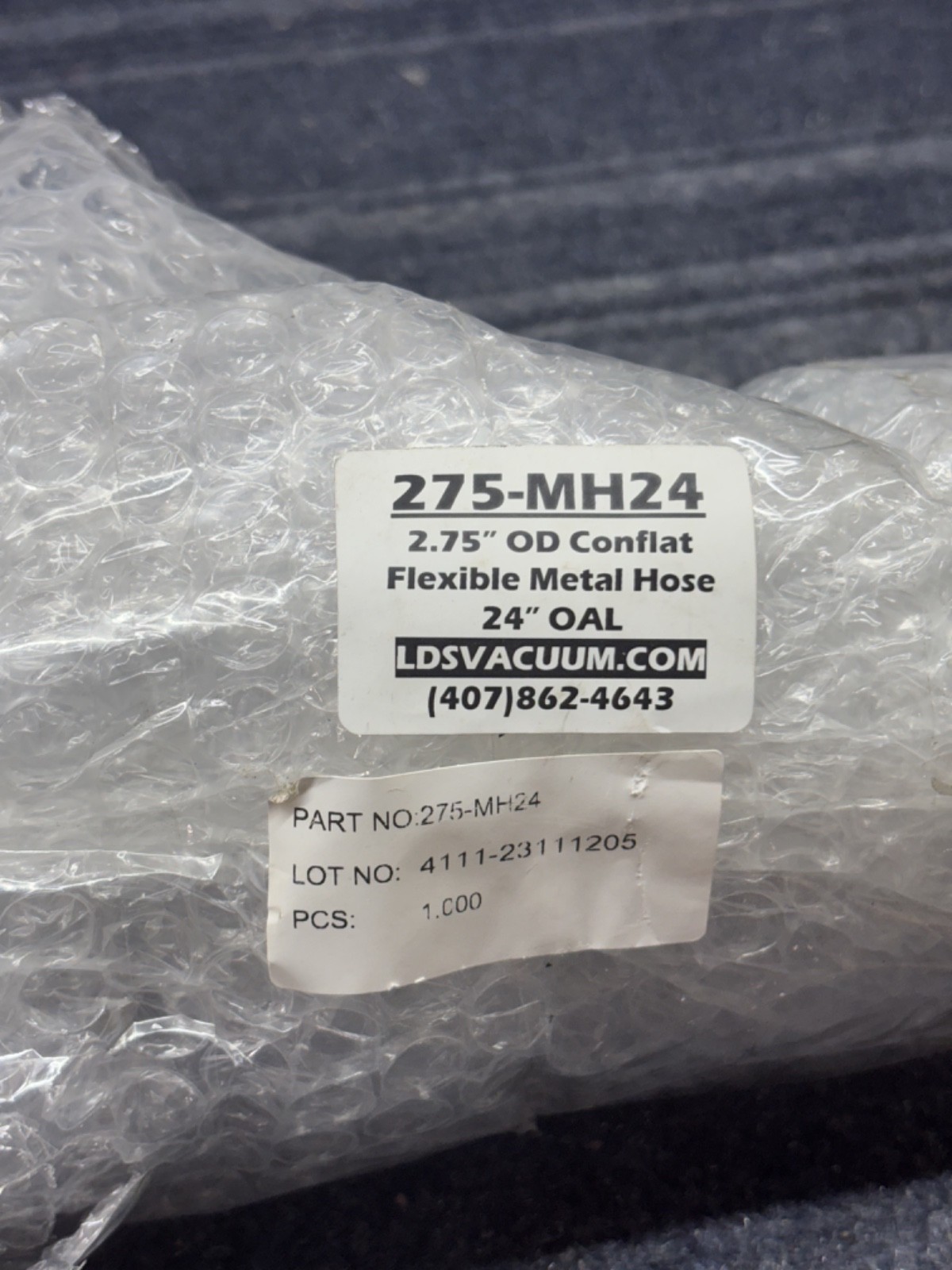 LDS Vacuum 2.75″ Flexible Stainless Steel Hose 24″ OAL (275-MH24) (R1)