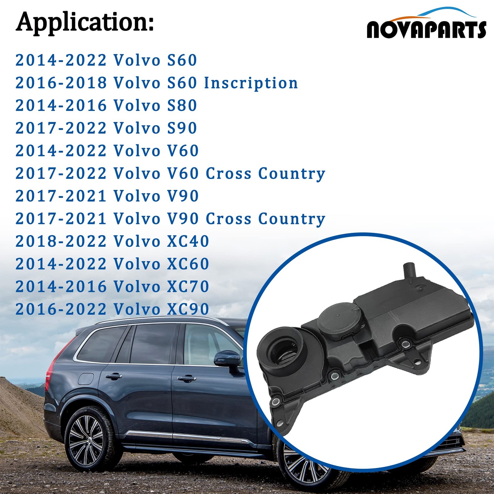 NOVAPARTS 32140004 PCV Valve Oil Trap w/Gasket for 2014-2021 Volvo XC90 XC60 S60