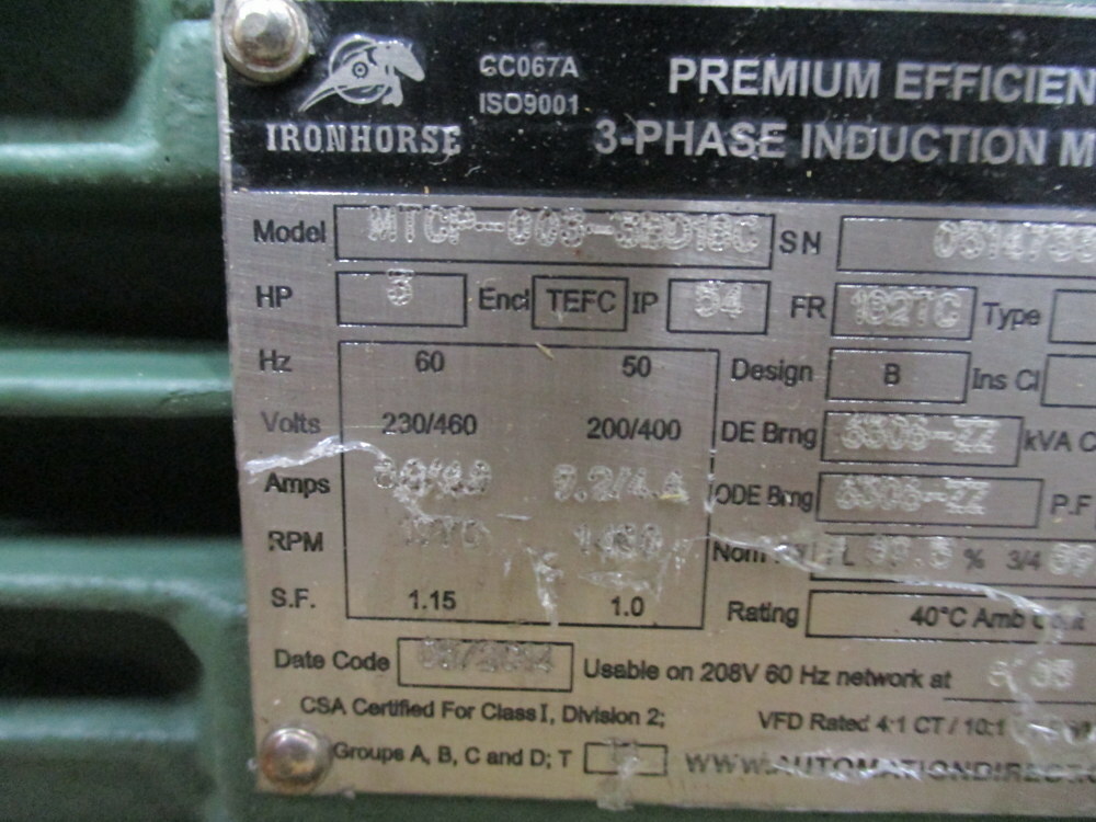 Automation Direct MTCP-003-3BD18C IronHorse Induction Motor MTCP0033BD18C