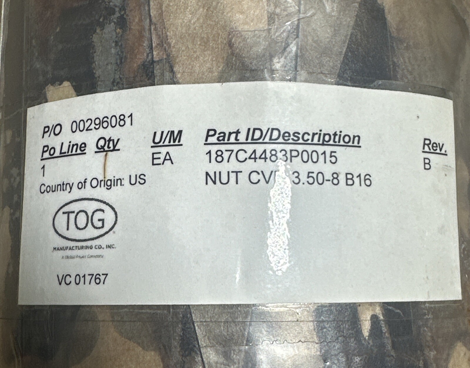 BRAND NEW SURPLUS- TOG Manufacturing 187C4483P0015 Covered Nut 3.50-8 B16 🇺🇸
