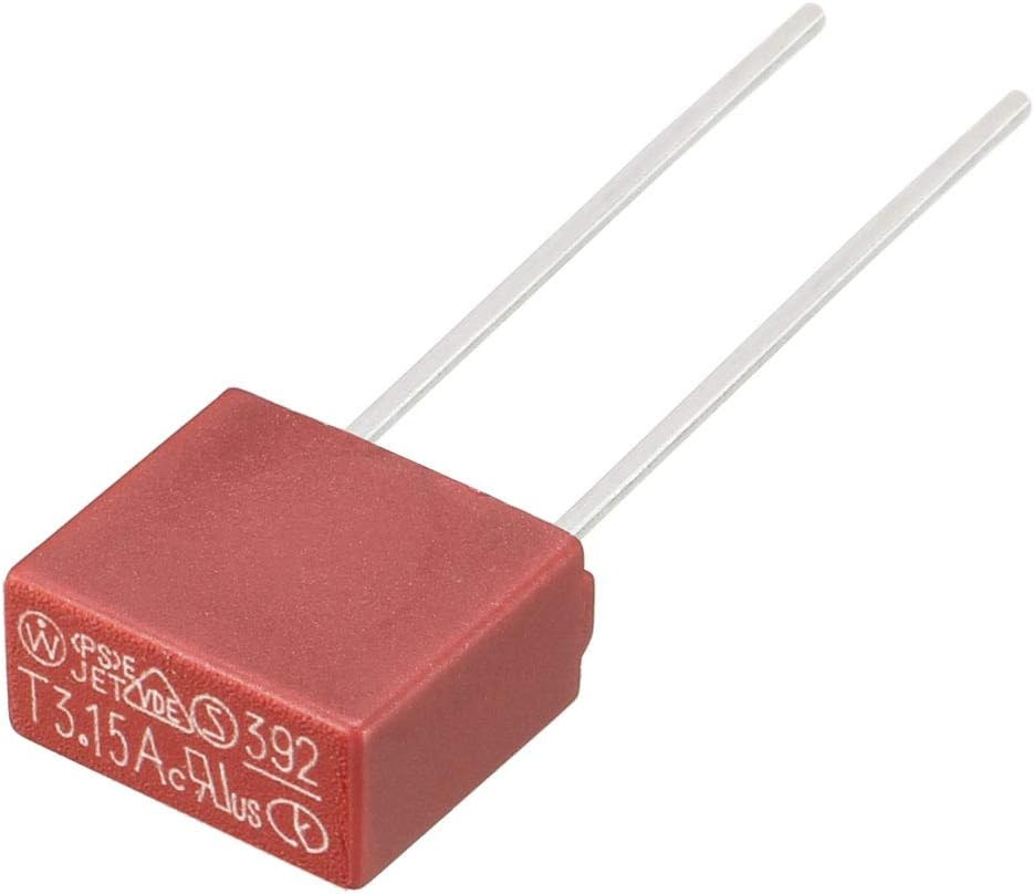 10Pcs DIP Mounted Miniature Square Slow Blow Micro Fuse T3.15A 3.15A 250V Red
