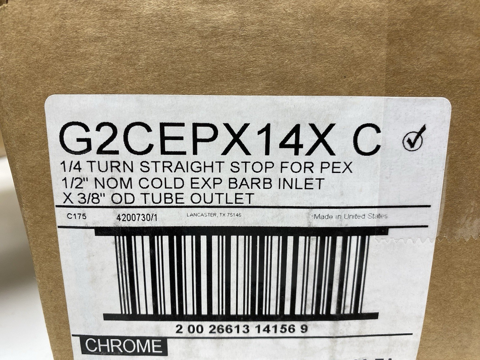 (25) BrassCraft G2CEPX14XC 1/4 Turn Stop Valve 1/2 x 3/8 PEX Barb x Comp PEX A